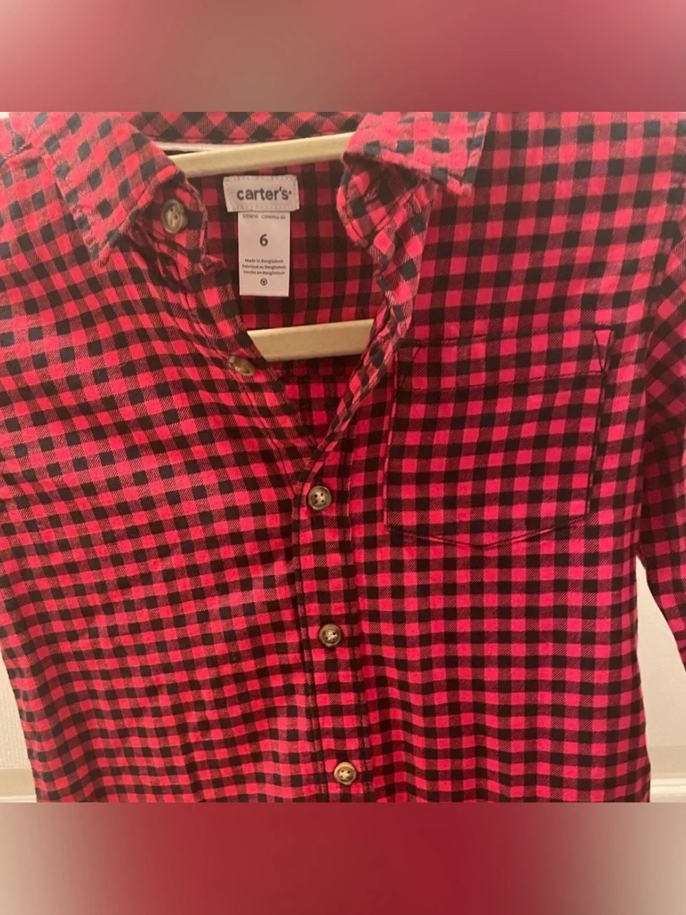 Carter's Boy’s Red and Black Plaid Button-Down Shirt